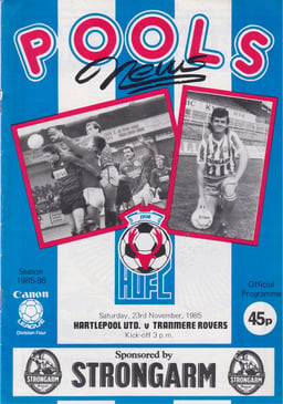 Hartlepool United v Tranmere Rovers Match Programme 1985-11-23